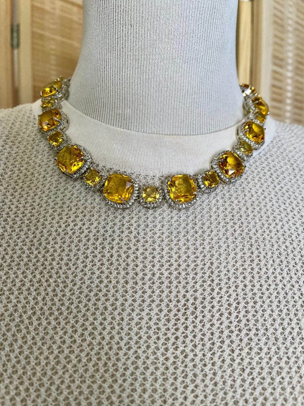 Yellow Crystal Cubic Zirconia Rhodium Plated Necklace